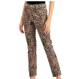 Charter Club Lexington Leopard Print High Rise Straight Leg Jeans NWT 14